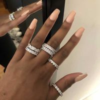 Cluster Rings Band Set 925 Sterling Silver Created Moissanit...