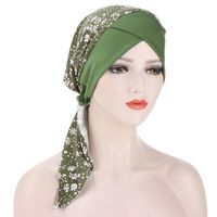 Lenços Imprimir Inner Hijabs Cap Cancro Chemo Turbante Chapéu Mulheres Muçulmano Algodão Headwear Árabe Cabeça Cachecol Acessórios De Cabelo