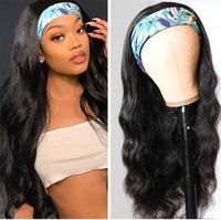18 pulgadas Kinky Curly Headband WIGS Bufanda brasileña Humano para las mujeres negras Sin pegamento cosido en 1