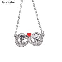 Pendant Necklaces Hanreshe Heart Ghost Skull Necklace Stainless Steel Silver Color Inlaid Crystal Quality Halloween Jewelry Accessories