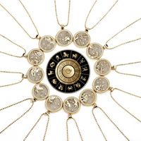Women 12 Zodiac Sign Necklace Coin gold Chain Aries Taurus s...