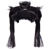 Vestes Victorian Noir Black Flanelle Plumes en dentelle Veste à manches longues à manches longues Collier Gothic Bolero Vêtements Accessoires Steampunk c