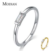 Modian 925 Sterling Zilveren Mode Emerald Cut Shiny Clear CZ bruiloft vrouwelijke ringen voor vrouwen eenvoudige rechthoek ring fijne sieraden x0715