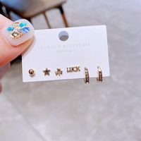 Hoop & Huggie SIPENGJEL Fashion 6 Piece Set Gold Plated Small Piercing Stud Earrings Letter Lucky For Women Jewlry