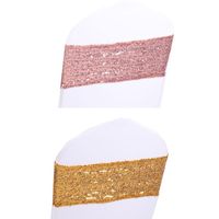Sashes 100pcs Shining Gold Silver Spandex Sequin Glitter Chair Sash Elastic Lycra Bands Bow Ties Wedding Party Banquet Supply