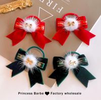 Haaraccessoires Kerstkinderen Red Bowknot Haarspeld Pakken Rubber Band Fluwelen Bogen Barrettes Mode Kinderen