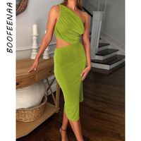 Casual Dresses BOOFEENAA Sexy Solid Hollow Out One Shoulder ...