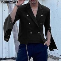 남자 재킷 incerun 패션 남자 라펠 긴 슬리브 스트리트웨어 이중 가슴 자르기 농작물 코트 2021 단색 얇은 겉옷 S-5XL