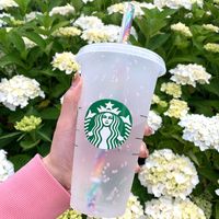 Starbucks Tumbler Sippy Cups 710 ml Maten Hoge Kwaliteit Plastic Tumble Drank Cup Zeemeermin Goddess Frappuccinos Black Color Changing Rainbow Sublimation Blanks