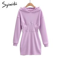 Casual Kleider Syiwidii ​​Bandage Tunika Mini für Frauen Fall 2021 Baumwolle Sweatshirt mit Kapuze Streetwear Langarm Weibliches Festkleid