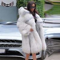 Women&#039;s Fur & Faux Winter Thick Warm Natural Real Coat With Big Hood 90 CM Long Wholeskin Genuine Jacket Plus Size Coats