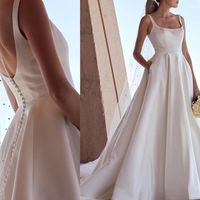 Outros vestidos de noiva Mulheres brancas feitas costume quadrado colarinho cetim espaguete cintas sem encosto a linha vestidos de noiva para