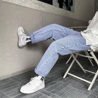 Erkek Kot 2022 İlkbahar Yaz Katı Renk Düz Boy Adam Denim Pantolon Harajuku Casual Erkek Pantolon Giysileri