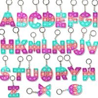 26 Letters & Numbers Sensory Fidget Pop Bubble Poppers Key Ring Alphabet Shape Push Bubbles Popper Board Keychain Finger Puzzle Charm Tie Dye Rainbow Bag Hanging D104