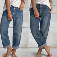 여성 청바지 Jean Cotton Straight Leg 2021 High-Waisted Wide-Leb Trousers 빈티지 블루 헐렁한 BF 트렌드 작업 착용