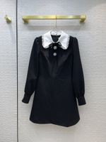 Tasarımcı Elbise 2021 Sonbahar Kış Yaka Boyun Uzun Kollu Panelli Baskı Moda Milan Pist Marka Aynı Stil Elbiseler Kadınlar 1010-16