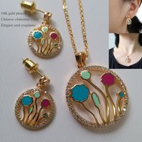 Earrings & Necklace Exquisite Floral Enamel Jewelry Set Women Chinese Cloisonne Flower Jewellery Engagment Gift