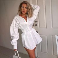 Kadın Bluz Gömlek 2021 Sonbahar Moda Kadınlar Bayanlar Uzun Kollu Derin V Yaka OL Gömlek Elbise Seksi Mini Plaj Zarif Parti