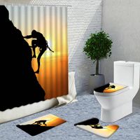 Chuveiro Cortinas 3D Alpinista Silhueta Sunset Sets Paisagem Banheiro Cortina Não-deslizamento Banheira Tapetes Tapetes Toaletes Cobrir Tapete