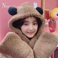 Scarves Kawaii Bear Fluff Women Scarf Hat Gloves Thick Easy To Match Winter Warm Female