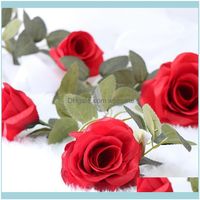 装飾的なお祝いパーティー用品農園装着の花の花輪の花輪2m人工赤いバラの花アイビーヴィインの結婚式の装飾本物のタッチシルクセント