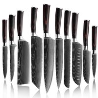 Şam Lazer Desenli Mutfak Seti Bıçaklar 3-10 Adet Şefin Bıçağı Yemek için