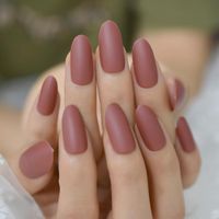 Jujube Red Matte Fake Nails Medium Long Oval Manicure Artificial Nail Art Tips 24 Nails Sculpted Echiq Finger