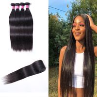 Bone Straight Hair Bundles With Closure Brazilian Human Hair Weave With Lace Closure Remy Human Hair Bundles 4 pcs with 4x4