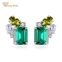 Stud Wong Rain 925 Sterling Silver Emerald Cut Peridot Created Moissanite Gemstone Wedding Ear Studs Earrings Fine Jewelry