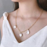 100% Genuine 925 Sterling Silver Necklace for Women Korea Gold Baroque Pearl Pendants Necklaces Fine Party Jewelry YMN178
