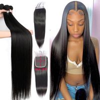 Human Hair Bulks Brazilian Straight Weave 3 4 Bundles With Closure Frontal 4x4 Transparent Lace And Extensions For Black Women