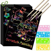 1 Set Magic Color Rainbow Scratch Art Papers Card Set met Graffiti Stencil voor Tekening Stick DIY Painting Toy Kids Gift YJN