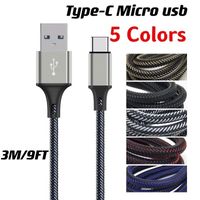 3M / 9FT Tipo de carga rápida C Cable Micro USB Cable trenzado Cables de red para Samsung S8 S10 HTC LG Android Moblie Teléfono