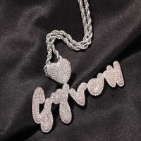 Hip Hop Simuliertes Diamant A-Z Custom Name Bubble Letters Anhänger Halskette Herzform Liebhaber Geschenk für Männer Frauen 18k Gold Silber plattiert