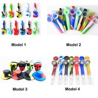 Silicone Smoking Pipe Guitar Silicone Hand Pipe with Glass Bowl Oil Rigs Colorful Skull Glass Bong a41