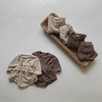 AKS ins Korean Australië Baby Kids Clothings Sets Geribbelde Gebreide Katoen Lente Zomer Lange Mouw T-stukken met Shorts 2Pieces Unisex Peuter Outfits