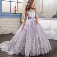 Flor menina vestido laço princesa vestidos de alta qualidade piso-comprimento arco vestido de bola de festa de casamento