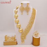 Dubai 24K позолоченные свадебные ювелирные изделия серьги ожерелье серьги браслет кольца подарки свадебный костюм ювелирные изделия для женщин 220224