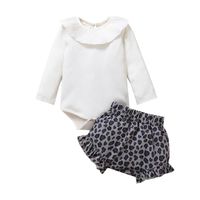 Clothing Sets 0-24M Born Baby Girls Long Sleeve Solid Romper +Leopard Shorts 2cps Autumn Set