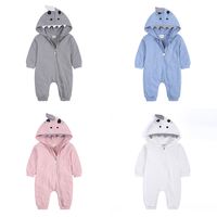 Cartoon Shark Hooded Jumpsuits Infant Rompers Outfits Cotton...