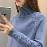 Suéteres para mujer 2021 Jersey de otoño Color sólido Raglan Manga larga Punto Camisa de fondo Turtimeneck Suéter Mujeres