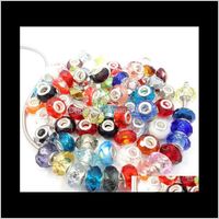 Smycken Drop Leverans 2021 DIY BIG HOLE Vacker europeisk charm Murano Round Spacer Faceted Crystal Glass Loose Pärlor 200PCS / Lot Mix Color T