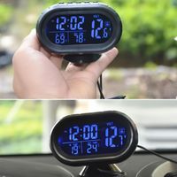 Decorações interiores 12V carro digital relógio e temperatura Volmeter Thermometer Dashboard Display LCD com testador de tensão backlit