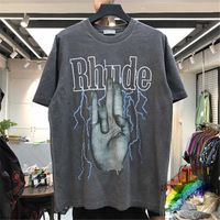 Rhude T 셔츠 남성 여성 씻어 오래된 streetwear 티셔츠 여름 스타일의 고품질의 하위 티셔츠