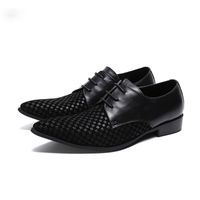 Moda para hombre vestido zapatos puntiagudo de punta de hombre negro zapatos de cuero zapatos de boda formal de encaje, grande US6-US12