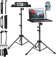 Projector Laptop Tripod Stand, Portable Tripod Shelf DJ Laptop Stand Height Adjustable Up to 49 Inches Projector Mount with Gooseneck Phone Holder