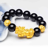 Feng Shui Good Luck Armbanden voor Mannen Vrouwen Obsidian Bead Dragon Lucky Charm Armband Pixiu Pi Yao trekt rijkdom armband aan