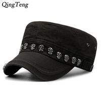 Hip Hop Skull Flat Hats Punk Rivet Ring Men Army Hat Cool Woman Casual Baseball Cap Brand Fitted Hats Year'S Gift 220224
