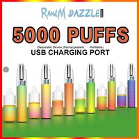 Original Randm Dazzle 5000 Puffs Vape vape Pen E Cigarrillo con batería de 1000mAh recargable 10ml POD Malla de malla Tanque Kit de luz RGB