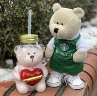 Yeni Starbucks aşk dolu altın taç küçük ayı saman cam fincan 532 ml sevgililer günü kahve kupa hediye